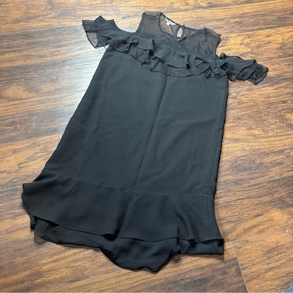 Nanette Lepore Black Sheer Lace Ruffle Mini Dress